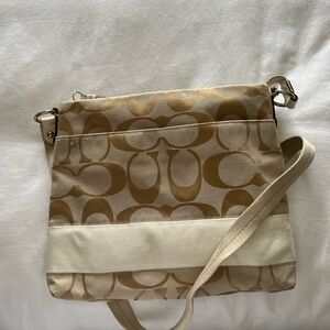 Coach Tan and Cream Crossbody Bag with Signature Monogram
